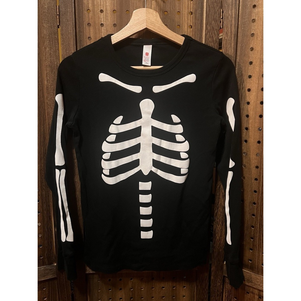 Womens Skeleton Graphics Long sleeve Shirt Size XS Goth Punk Halloween EUC